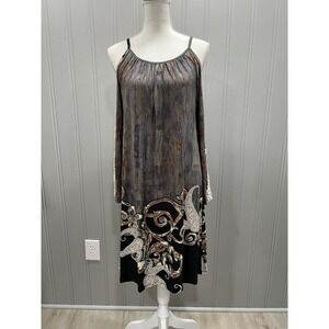 EMERALD Cold Shoulder Maxi Dress Women's Size S Black Paisley Lace Trim